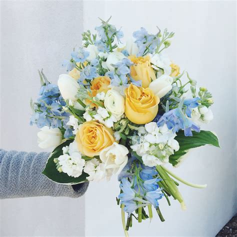 Beautiful Blue And Yellow Bridal Bouquet Yellow Bridal Bouquets Blue