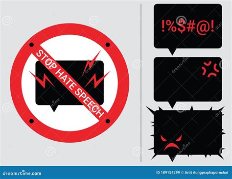 Set 4 Prohibition Signs Of Stop Hate Speech Protest Symbols Isolated