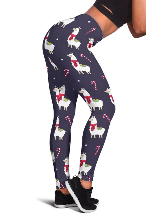 Llama With Candy Cane Themed Print Women Leggings Jtamigocom