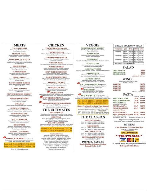 Menu At Home Slice Pizza Pizzeria Surrey