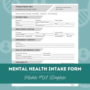 Counseling Intake Form Telecounseling Consent Editable Fillable PDF