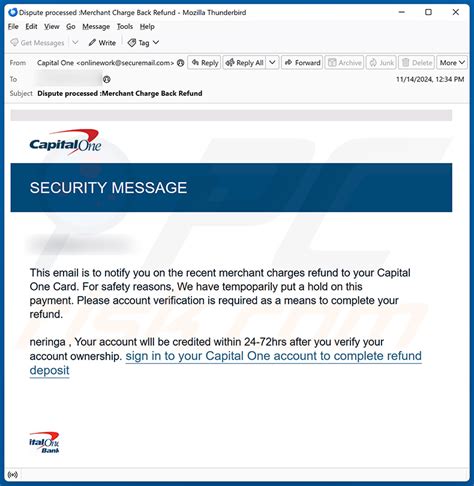 Courriel Arnaque Capital One SECURITY MESSAGE Étapes de suppression