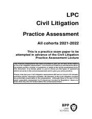 Practice Assessment For LPC Civil Litigation Prepare For Your Course