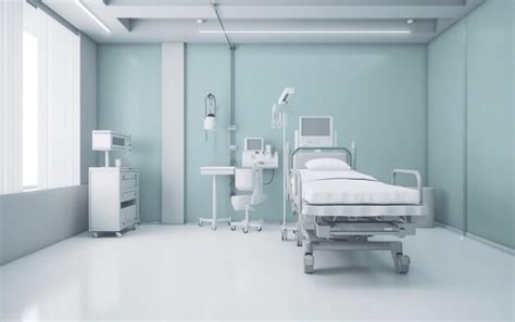 Premium AI Image | A hospital room with a blue wall and a hospital bed.