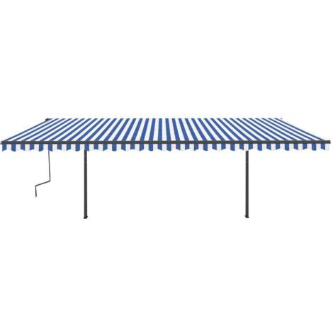 Toldo retráctil manual con postes azul y blanco 6x3 5 m