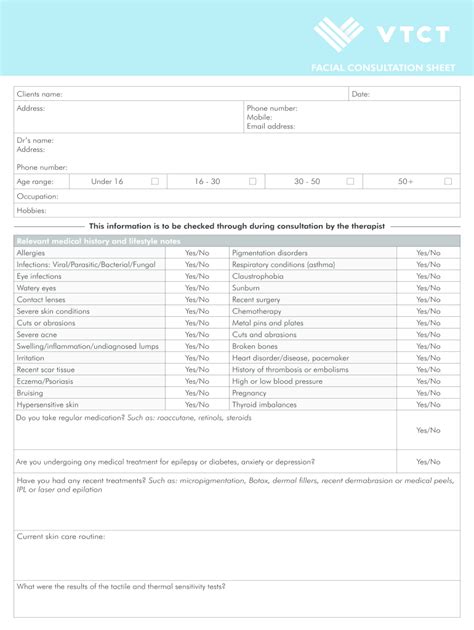 Printable Facial Consultation Form Template Printable Templates