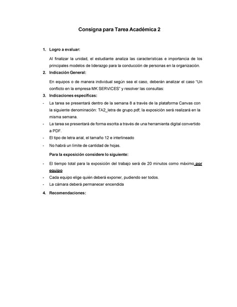 Consigna TA2 desarrollo Consigna para Tarea Académica 2 Logro a