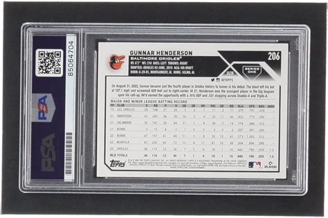 Gunnar Henderson Signed 2023 Topps 206 RC PSA Pristine Auction