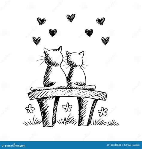 Twee Leuke Katten In Liefde Vector Illustratie Illustration Of