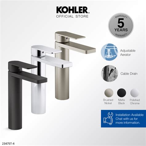 Kohler Parallel Tall Lavatory Faucet Basin Mixer Polished Chrome K 23475t 4 Cp Matt Black K