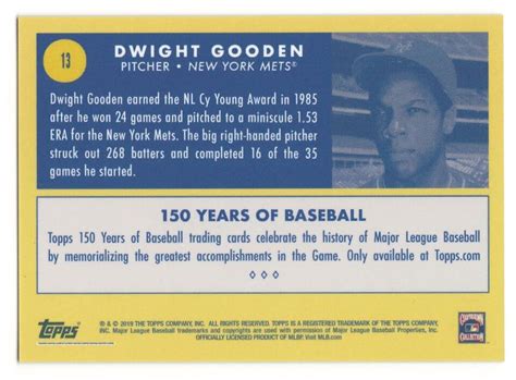 2019 TOPPS 150 YEARS OF BASEBALL ONLINE EXCLUSIVE 13 DWIGHT GOODEN