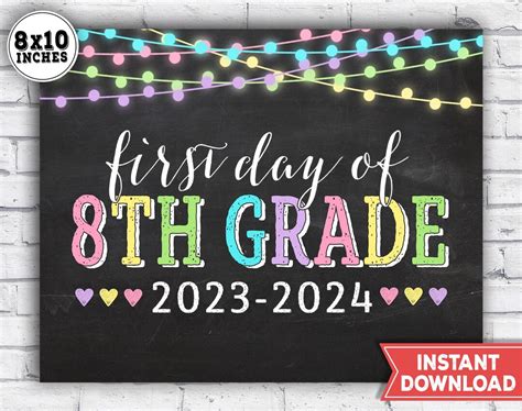 1st Day 8th Grade Sign 2023 First Day Of 8th Grade Printable Back To