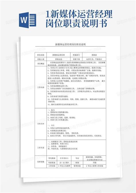 1新媒体运营经理岗位职责说明书word模板下载 编号lgpdrxyr 熊猫办公