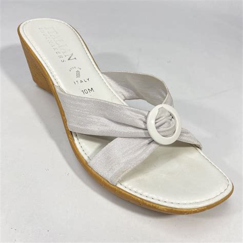 Italian Shoemakers White Shimmery Cork Wedge Sandals Gem