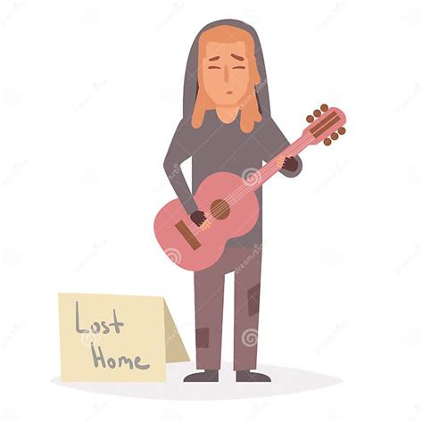 Homeless Man Plays Guitar Vector Stock Vector Illustration Of Dirty