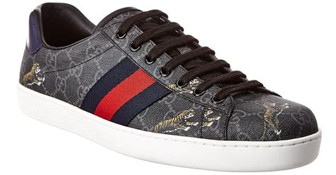 Gucci New Ace Gg Tiger Canvas Trainers In Black For Men Save Lyst