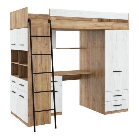 Lit Mezzanine X Cm Avec Chelle Placard Bureau Biblioth Que Et