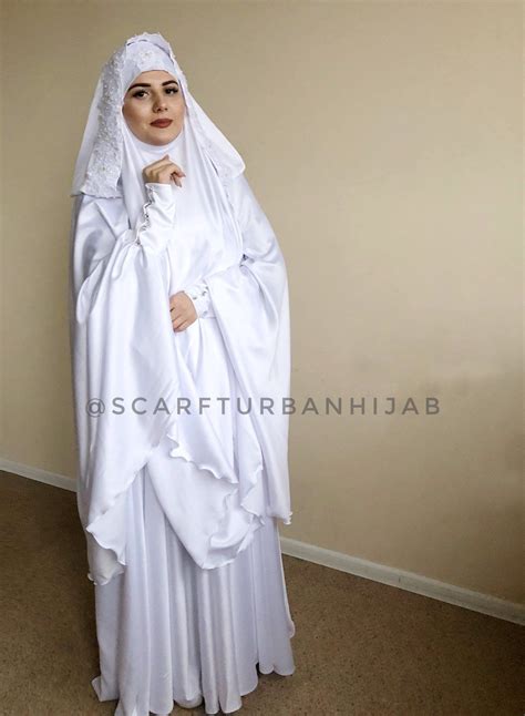 White Muslim Wedding Suit Bridal Silk Jilbab White Khimar Engagement