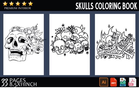 Skulls Coloring Pages Vol Graphic By Five Kdp Pro Creative Fabrica