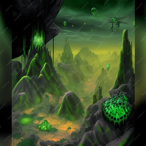 Premium AI Image | green alien planet landscape psychedelic concept art