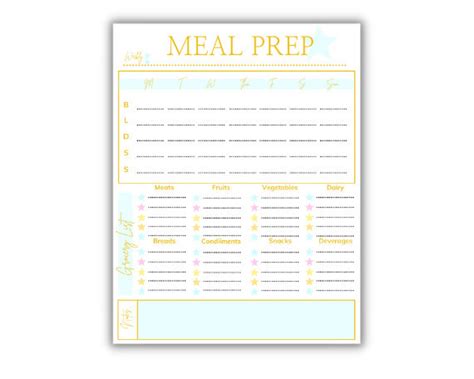 Weekly Meal Prep Planner Food Planner 7 Day Menu Printable Etsy