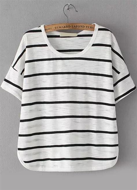 Round Neck Striped Loose T ShirtFor Women Romwe