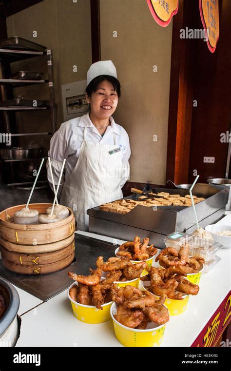 Xiao long bao steamed dumpling fried shrimp shop stall stand in ...