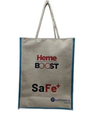 Rope Handle White 12 L Printed Jute Bag Size Dimension 18 X 14 Inch