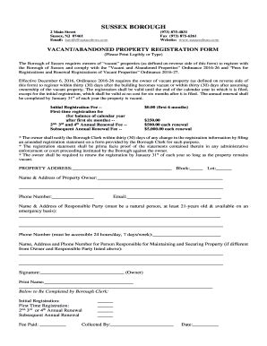 Fillable Online Vacant Abandoned Property Registration Form Fax Email