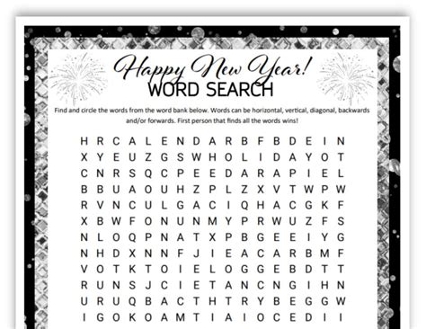 New Years Printable Word Search Etsy