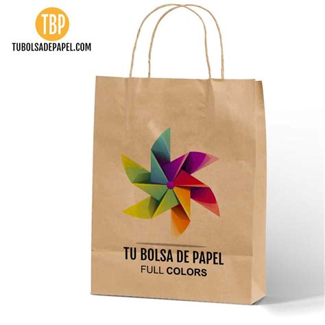 Bolsa Asa Rizada 22 X 23 X 9 Cm Kraft Personalizada A Todo Color Tu