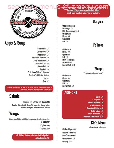 Online Menu Of Emmas Kitchen Restaurant Irvington Alabama 36544 Zmenu