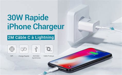 Quntis W Iphone Chargeur Secteur Rapide Certifi Mfi M C Ble C