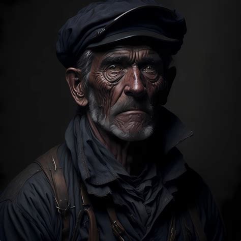 Premium AI Image | A portrait of an old coal miner in 19th century