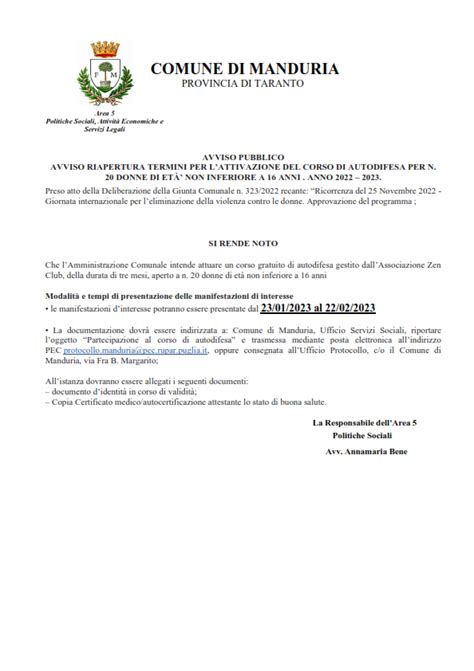 Avviso Riapertura Termini Per Lattivazione Del Corso Di Autodifesa Per