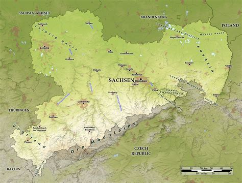 Blue Green Atlas - Free relief map of Saxony (Sachsen)