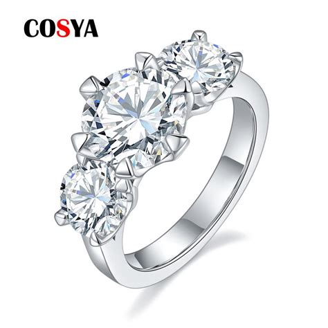 Cosya 5 Quilates D Três Pedras Moissanite Anéis Para Mulher 100 925 Prata Esterlina Noivado