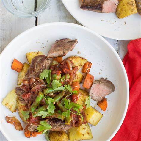 Lamb Fillet with Dukkah Roast Vegetables and Sautéed Beans Balsamic