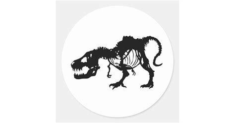 T-rex skeleton silhouette classic round sticker | Zazzle