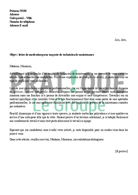 Lettre De Motivation Pour Un Emploi De Technicien De Maintenance