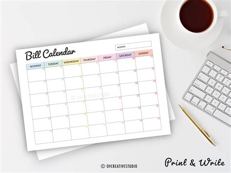 Editable Bill Calendar | Printable Monthly Bill Planner | Monthly Bill