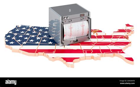 Earthquake in the USA, concept. Seismograph on the The United States ...