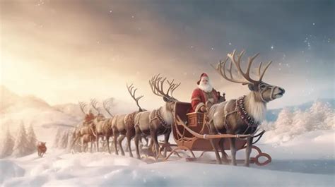 D Rendering Santa Claus And His Friends Riding In A Reindeer Pulled