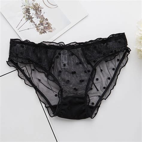 Celiean Ladies Panties Polka Dot Lace Panties Mesh Streamer Panties Low Waist Breathable Briefs