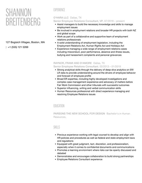 Employee Relations Consultant Resume Samples Velvet Jobs