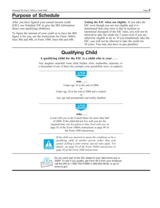 Form 1040 1040A Schedule EIC Earned Income Credit PDF Worksheets