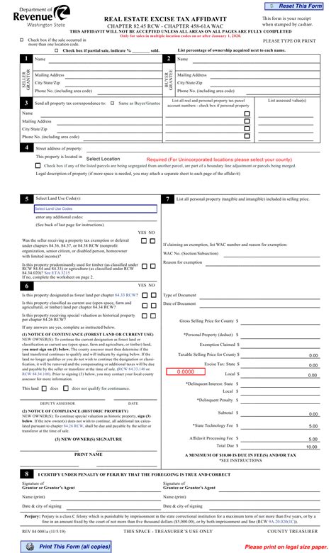 Washington State Real Estate Excise Tax Affidavit Form Pdf