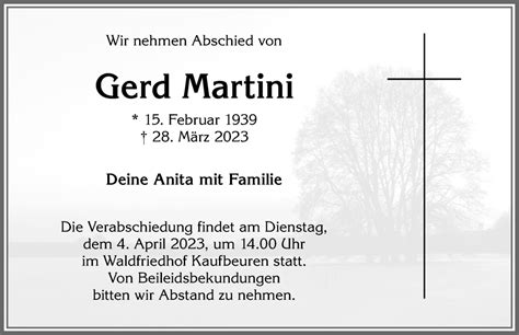 Traueranzeigen Von Gerd Martini Augsburger Allgemeine Zeitung