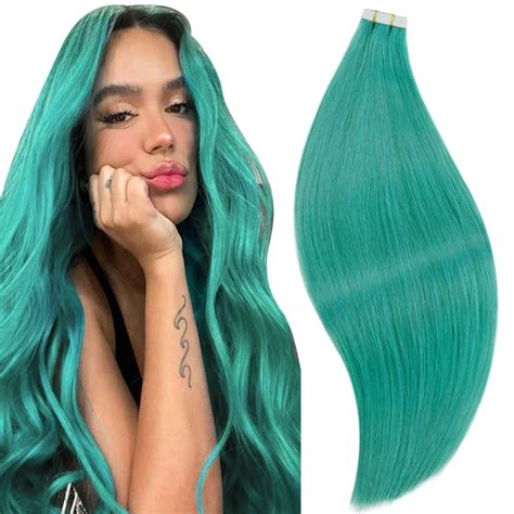 Amazon Runature Inch Teal Tape In Hair Extensions Huamn Hair