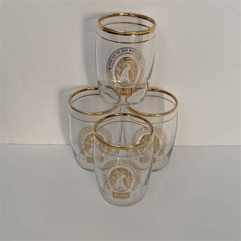 Set Of 4 Coors Beer Barrel Glasses Gold Logo And Rim 3 Inches Tall Ebay